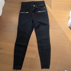 All Saints Dark Grey Moto Denim Skinny Jeans